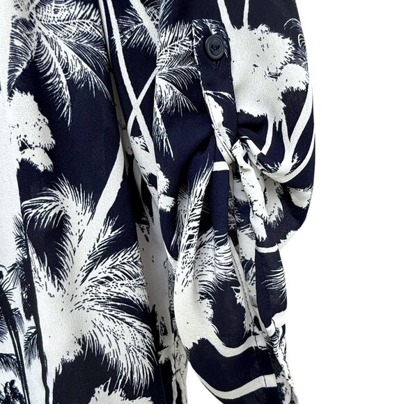 CHICO'S Palm Trees Blouse Navy Blue Medium (Chicos 1) 3/4 Sleeve Womens Top - Picture 6 of 9